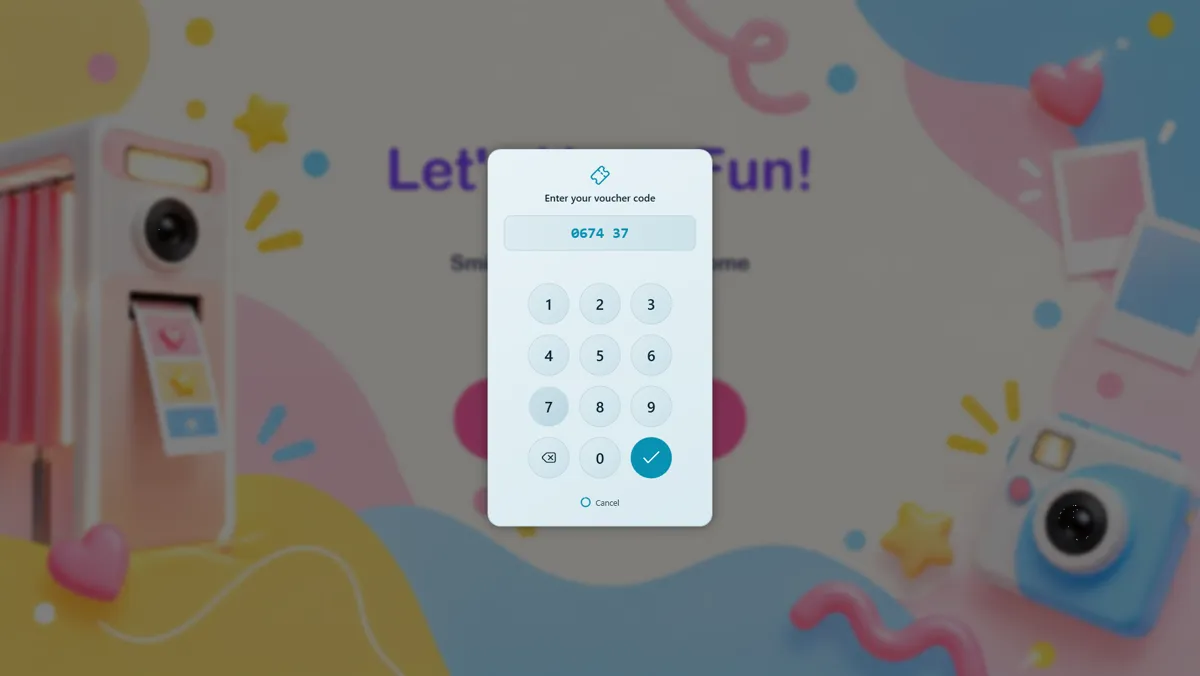 The Q-Booth voucher gate at the booth: Enter your voucher code with a numeric keypad