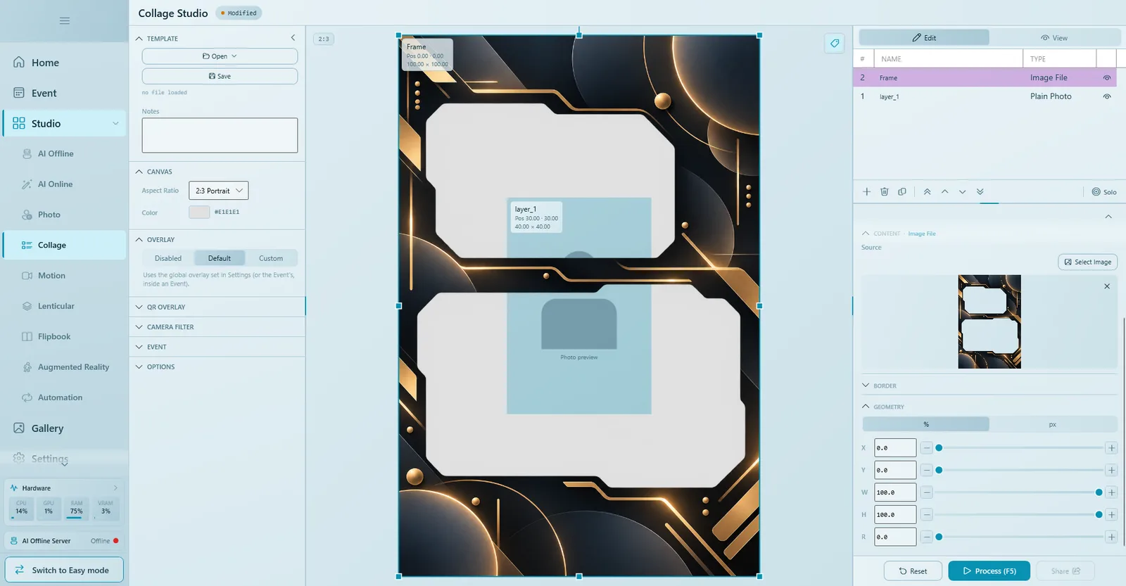 Frame PNG as the top Image File layer with Geometry 0, 0, 100, 100